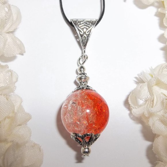 wvluckygirl Jewelry - Orange Clear & Silver Necklace Pendant Ombre Style Jewelry Beaded Handmade A113